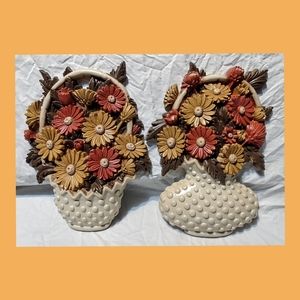 Vintage Burwood daisy baskets wall plaques